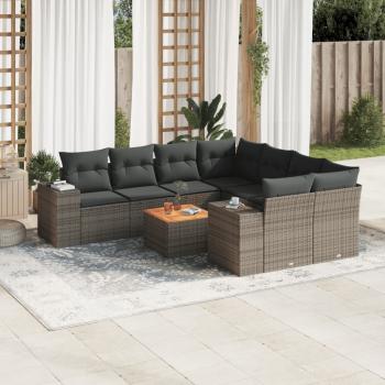 ARDEBO.de - 9-tlg. Garten-Sofagarnitur mit Kissen Grau Poly Rattan