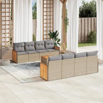 ARDEBO.de - 9-tlg. Garten-Sofagarnitur mit Kissen Beige Poly Rattan