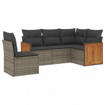 5-tlg. Garten-Sofagarnitur mit Kissen Grau Poly Rattan