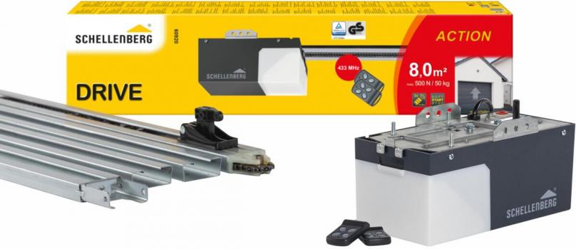 ARDEBO.de Schellenberg DRIVE Action Garagentorantrieb, Zugkraft 500 N, 433 MHz, Endlageneinstellung Vollautomatisch (60920)