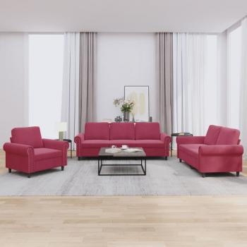 ARDEBO.de - 3-tlg. Sofagarnitur mit Kissen Weinrot Samt