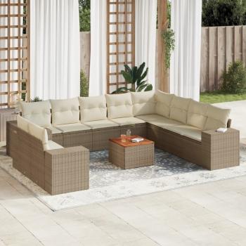 ARDEBO.de - 11-tlg. Garten-Sofagarnitur mit Kissen Beige Poly Rattan