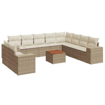 11-tlg. Garten-Sofagarnitur mit Kissen Beige Poly Rattan