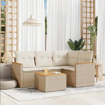 ARDEBO.de - 5-tlg. Garten-Sofagarnitur mit Kissen Beige Poly Rattan