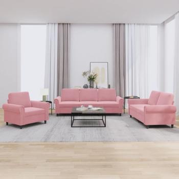 ARDEBO.de - 3-tlg. Sofagarnitur mit Kissen Rosa Samt