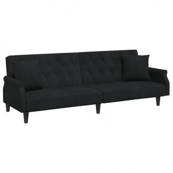 Schlafsofa 2-Sitzer mit Kissen und Fußhocker Schwarz Samt