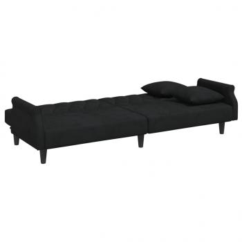 Schlafsofa 2-Sitzer mit Kissen und Fußhocker Schwarz Samt