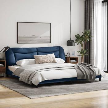 Bettgestell mit Kopfteil Blau 200x200 cm Stoff
