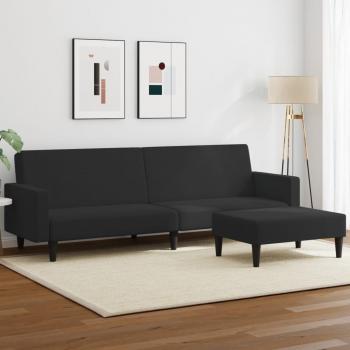 ARDEBO.de - Schlafsofa 2-Sitzer mit Fußhocker Schwarz Samt