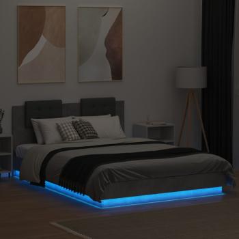 Bettgestell mit Kopfteil und LED-Leuchten Betongrau 120x200 cm