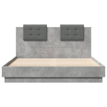 Bettgestell mit Kopfteil und LED-Leuchten Betongrau 120x200 cm