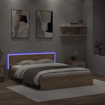 ARDEBO.de - Bettgestell mit Kopfteil und LED-Beleuchtung Sonoma-Eiche
