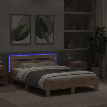 Bettgestell mit Kopfteil LED-Beleuchtung Sonoma-Eiche 135x190cm