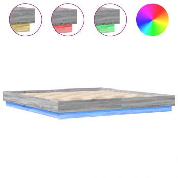 Bettgestell mit LED Grau Sonoma 200x200 cm