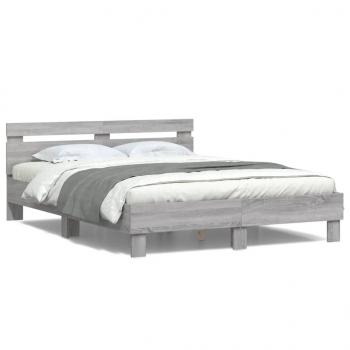 ARDEBO.de - Bettgestell mit Kopfteil LED-Beleuchtung Grau Sonoma 140x190 cm