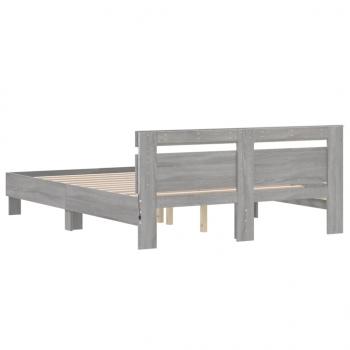 Bettgestell mit Kopfteil LED-Beleuchtung Grau Sonoma 140x190 cm
