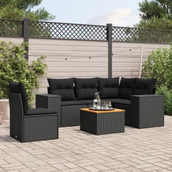 ARDEBO.de - 6-tlg. Garten-Sofagarnitur mit Kissen Schwarz Poly Rattan