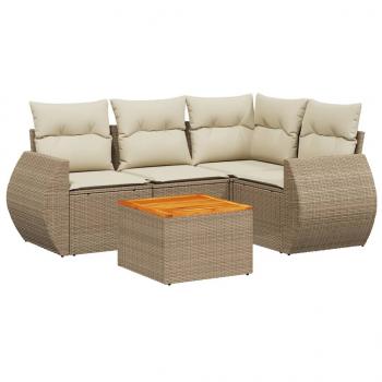 ARDEBO.de - 5-tlg. Garten-Sofagarnitur mit Kissen Beige Poly Rattan