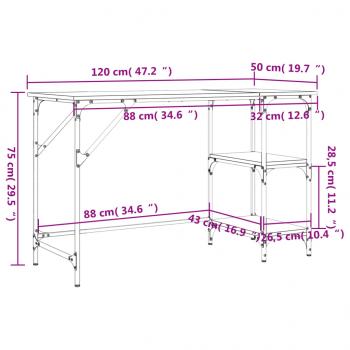 Schreibtisch Räuchereiche 120x50x75 cm Metall Holzwerkstoff