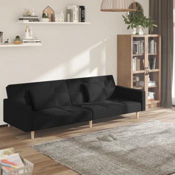 ARDEBO.de - Schlafsofa 2-Sitzer mit 2 Kissen Schwarz Stoff