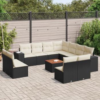 ARDEBO.de - 12-tlg. Garten-Sofagarnitur mit Kissen Schwarz Poly Rattan