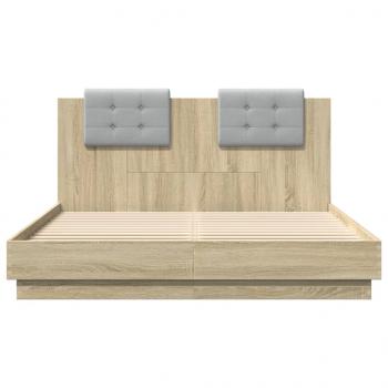 Bettgestell mit Kopfteil & LED-Leuchten Sonoma-Eiche 150x200 cm