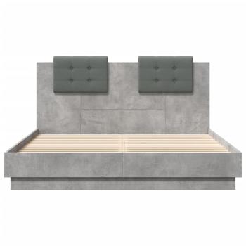 Bettgestell mit Kopfteil und LED-Leuchten Betongrau 140x200 cm