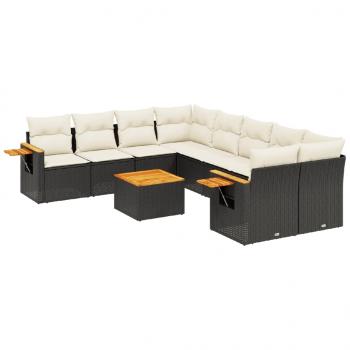 9-tlg. Garten-Sofagarnitur mit Kissen Schwarz Poly Rattan