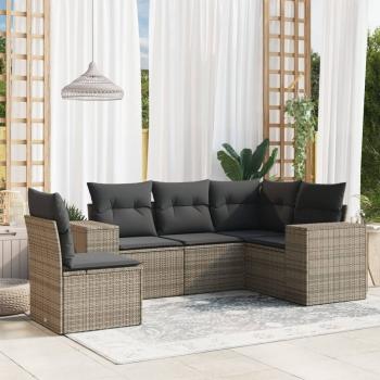 ARDEBO.de - 5-tlg. Garten-Sofagarnitur mit Kissen Grau Poly Rattan