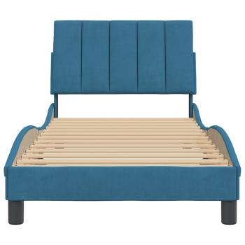 Bettgestell mit Kopfteil Blau 90x200 cm Samt