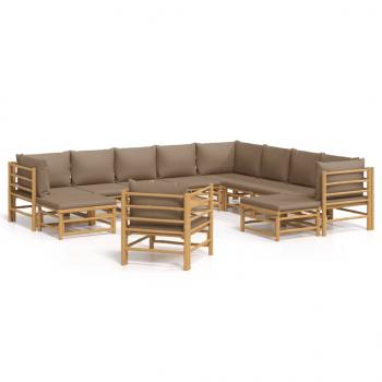 12-tlg. Garten-Lounge-Set mit Kissen Taupe Bambus
