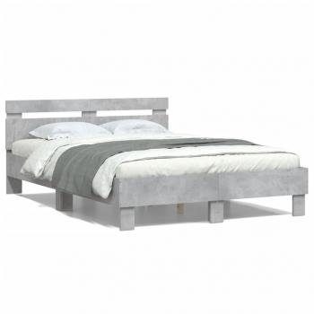 ARDEBO.de - Bettgestell mit Kopfteil LED-Beleuchtung Betongrau 135x190 cm