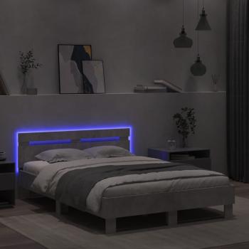 Bettgestell mit Kopfteil LED-Beleuchtung Betongrau 135x190 cm