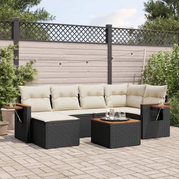ARDEBO.de - 7-tlg. Garten-Sofagarnitur mit Kissen Schwarz Poly Rattan