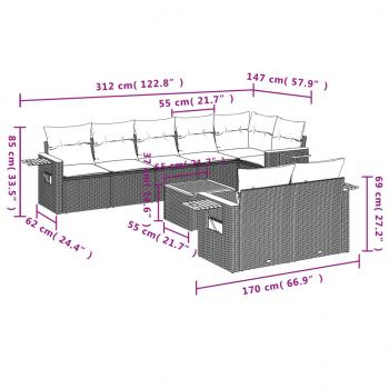 ARDEBO.de - 9-tlg. Garten-Sofagarnitur mit Kissen Schwarz Poly Rattan