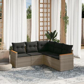 ARDEBO.de - 5-tlg. Garten-Sofagarnitur mit Kissen Grau Poly Rattan