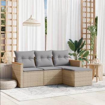 ARDEBO.de - 4-tlg. Garten-Sofagarnitur mit Kissen Beige Poly Rattan