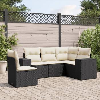 ARDEBO.de - 5-tlg. Garten-Sofagarnitur mit Kissen Schwarz Poly Rattan