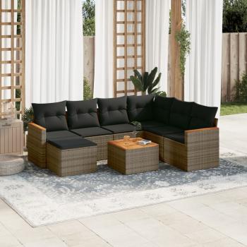 ARDEBO.de - 8-tlg. Garten-Sofagarnitur mit Kissen Grau Poly Rattan