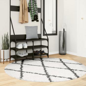 ARDEBO.de - Teppich Shaggy Hochflor Modern Creme und Schwarz Ø 160 cm