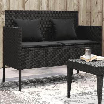 ARDEBO.de - Gartenbank mit Kissen Schwarz Poly Rattan