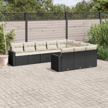 ARDEBO.de - 10-tlg. Garten-Sofagarnitur mit Kissen Schwarz Poly Rattan