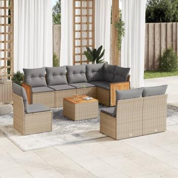 ARDEBO.de - 9-tlg. Garten-Sofagarnitur mit Kissen Beige Poly Rattan