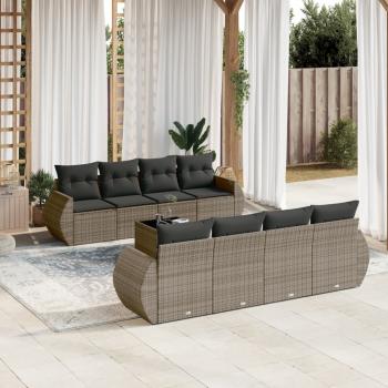 ARDEBO.de - 9-tlg. Garten-Sofagarnitur mit Kissen Grau Poly Rattan