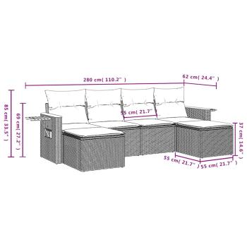 6-tlg. Garten-Sofagarnitur mit Kissen Schwarz Poly Rattan