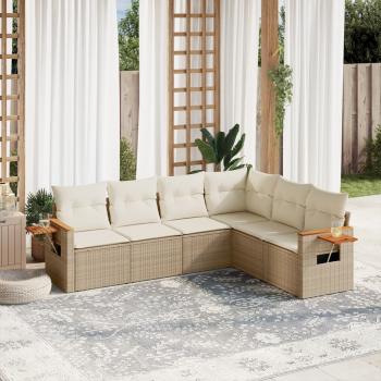 ARDEBO.de - 6-tlg. Garten-Sofagarnitur mit Kissen Beige Poly Rattan