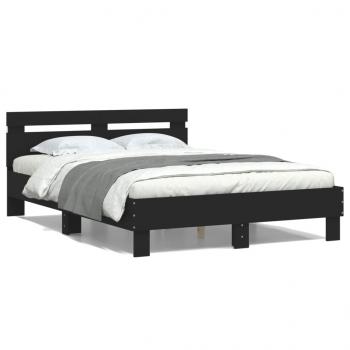 ARDEBO.de - Bettgestell mit Kopfteil LED-Beleuchtung Schwarz 120x190 cm