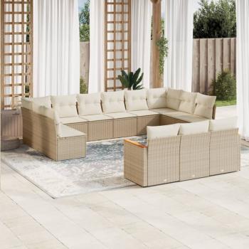 ARDEBO.de - 13-tlg. Garten-Sofagarnitur mit Kissen Beige Poly Rattan