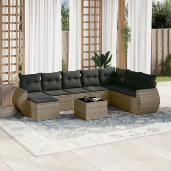 ARDEBO.de - 9-tlg. Garten-Sofagarnitur mit Kissen Grau Poly Rattan