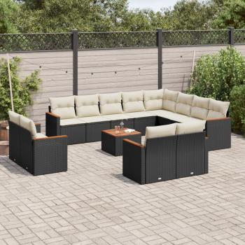 ARDEBO.de - 13-tlg. Garten-Sofagarnitur mit Kissen Schwarz Poly Rattan